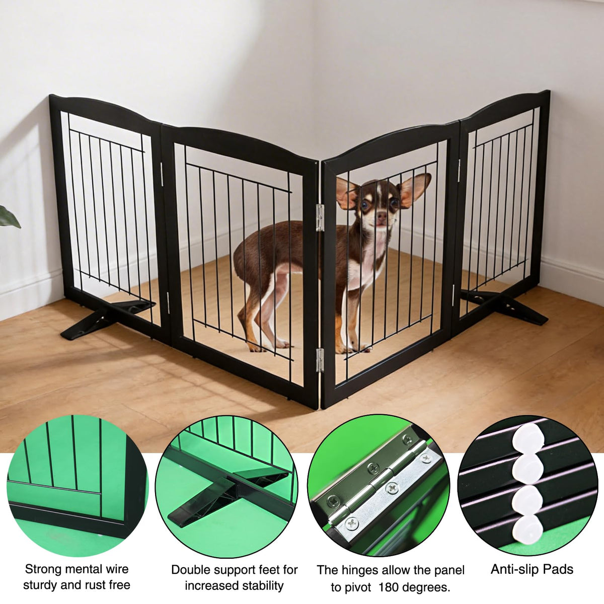 Freestanding Dog Fence Indoor (Black / 【4 Panels】80''w x 32''h)