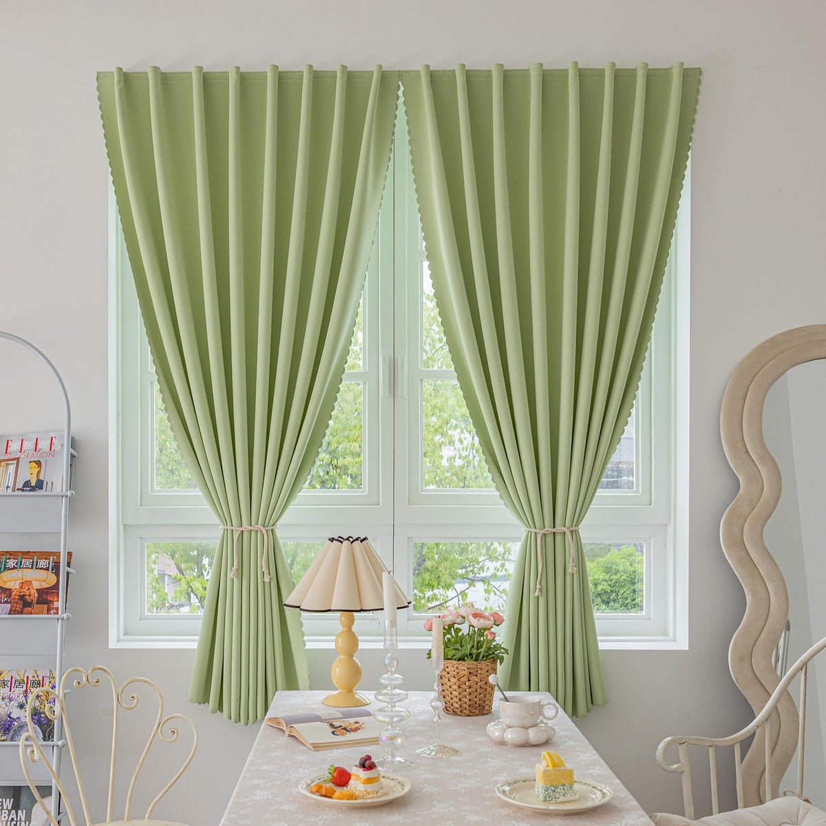 Magic Tape Stick on Curtains Blackout Curtains for Bedroom no Drillng Self Adhesive Curtain no Rod Small Window (Green / 47"W x 71"L (Pack of 2))