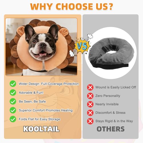 Inflatable Dog Cone Collar Alternative After Surgery (New Lion Brown / M+ (Neck:13-15in))