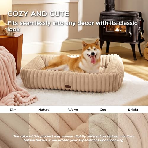 ComfyFleece® Dog Beds Large Sized Dog Washable (36.0"L x 27.0"W x 8.0"Th / Sandy Beige)