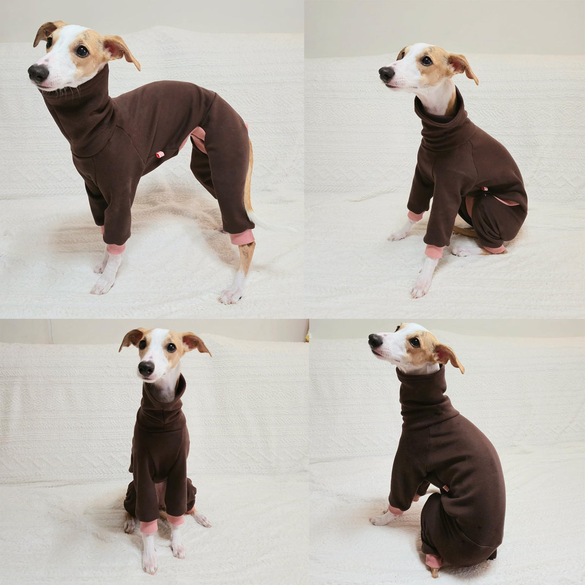 D Doggy Star Italian Greyhound Clothes Stretchy Fleeced Lining Simple Onesie Whippet for Dog Coat (XL / Simple Brown)