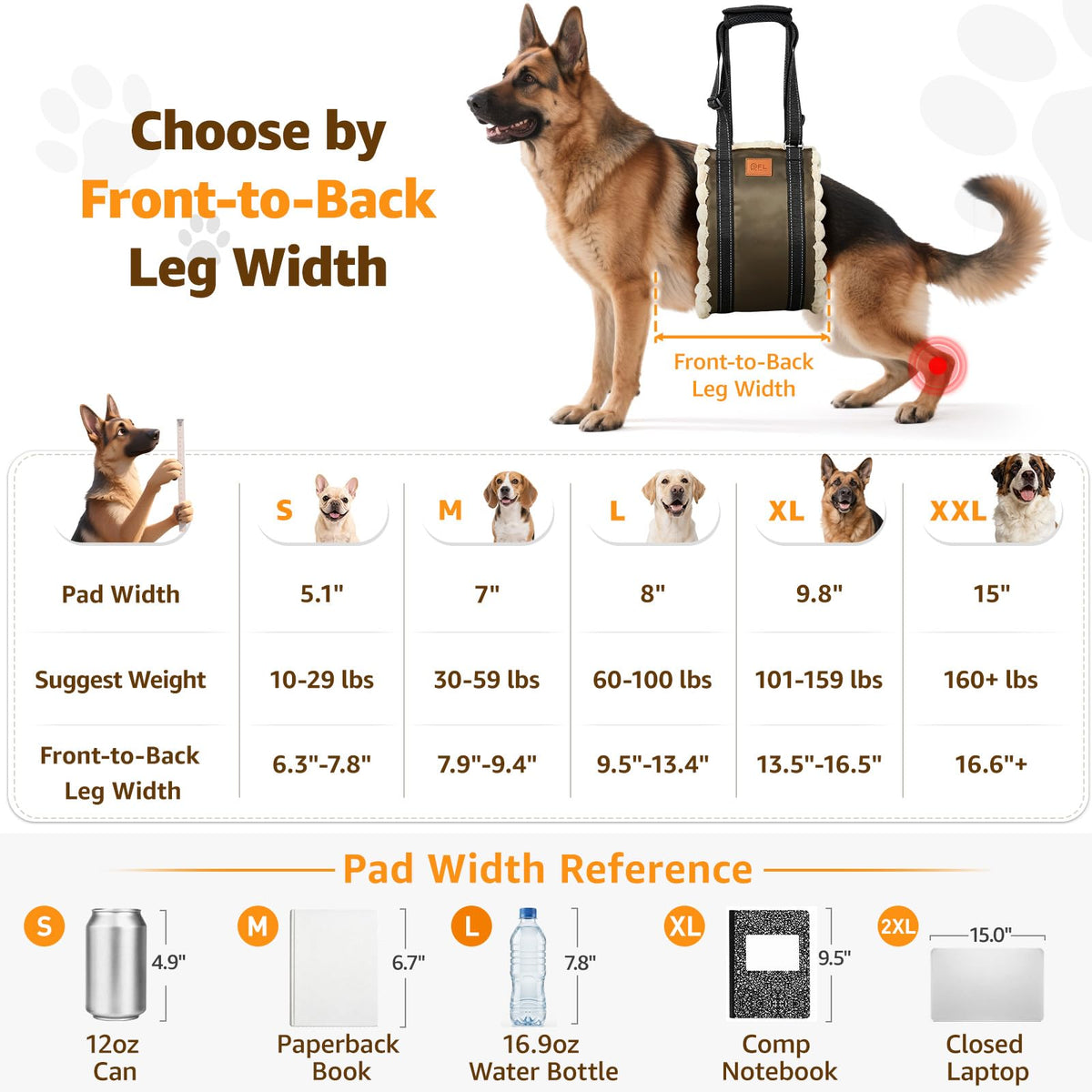Adjustable Dog Sling for Extra Large Dogs Mobility Aid for Weak Rear Legs (Olive Drab / X-Large)