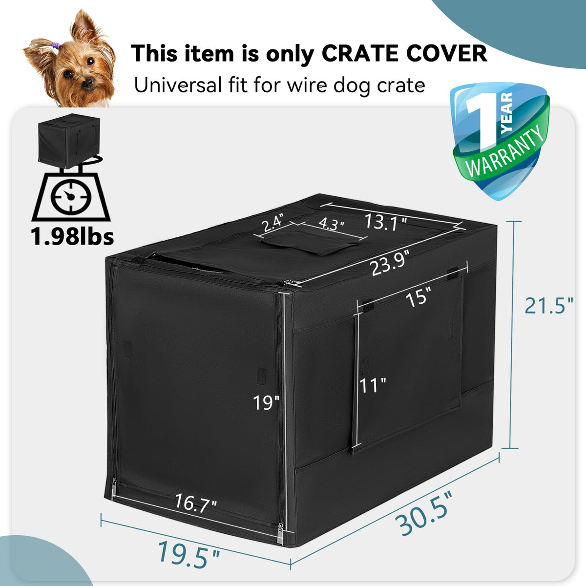 Crate Cover for Wire Dog Crate (30.5"L x 19.5"W x 21.5"H / Black(single door))