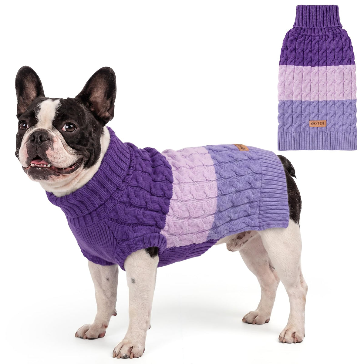 Turtleneck Dog Sweater for Small Dogs Color Block Thermal Knit (Small / Purple)