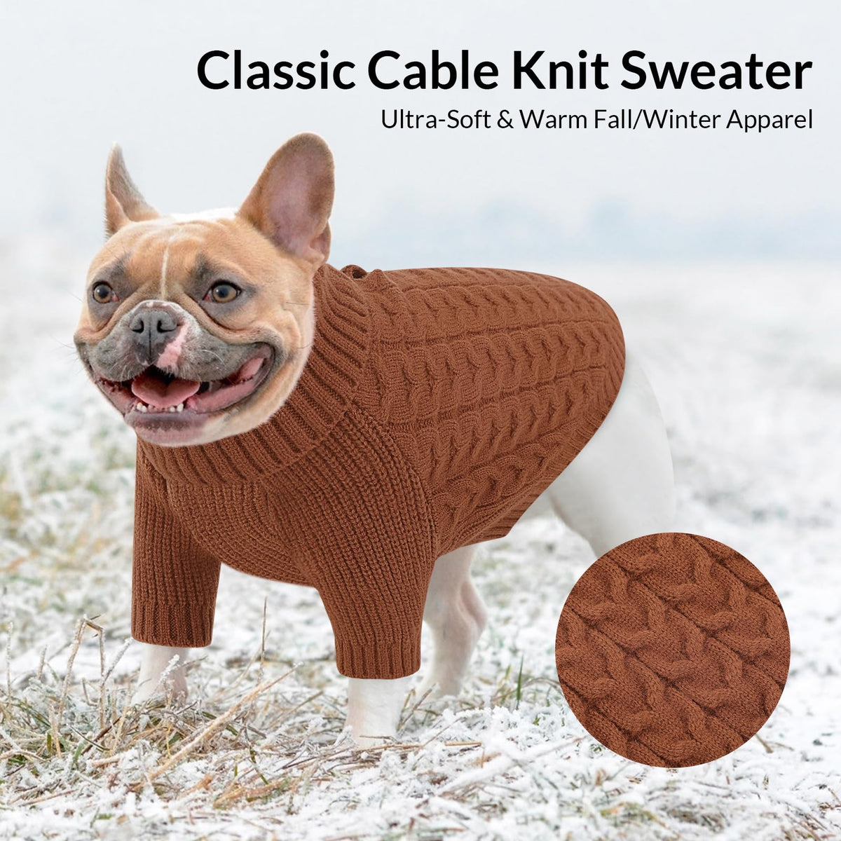 XXXL Dog Christmas Sweater Warm Soft Cable Knit Dog Sweater (XXX-Large / Brown)