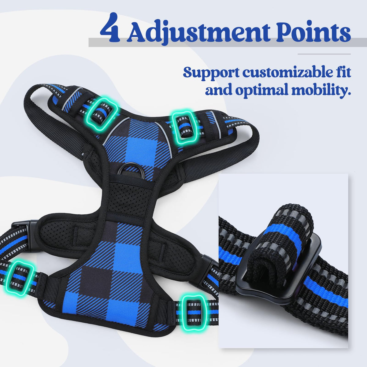 Dog Harness No Pull for Large Dogs with 2 Leash Clips (X-Large / Blue Plaid)