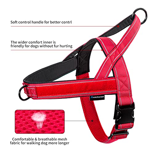 No Pull Dog Harness+5 Ft Leash for Medium Large Dogs (L / Red Set)