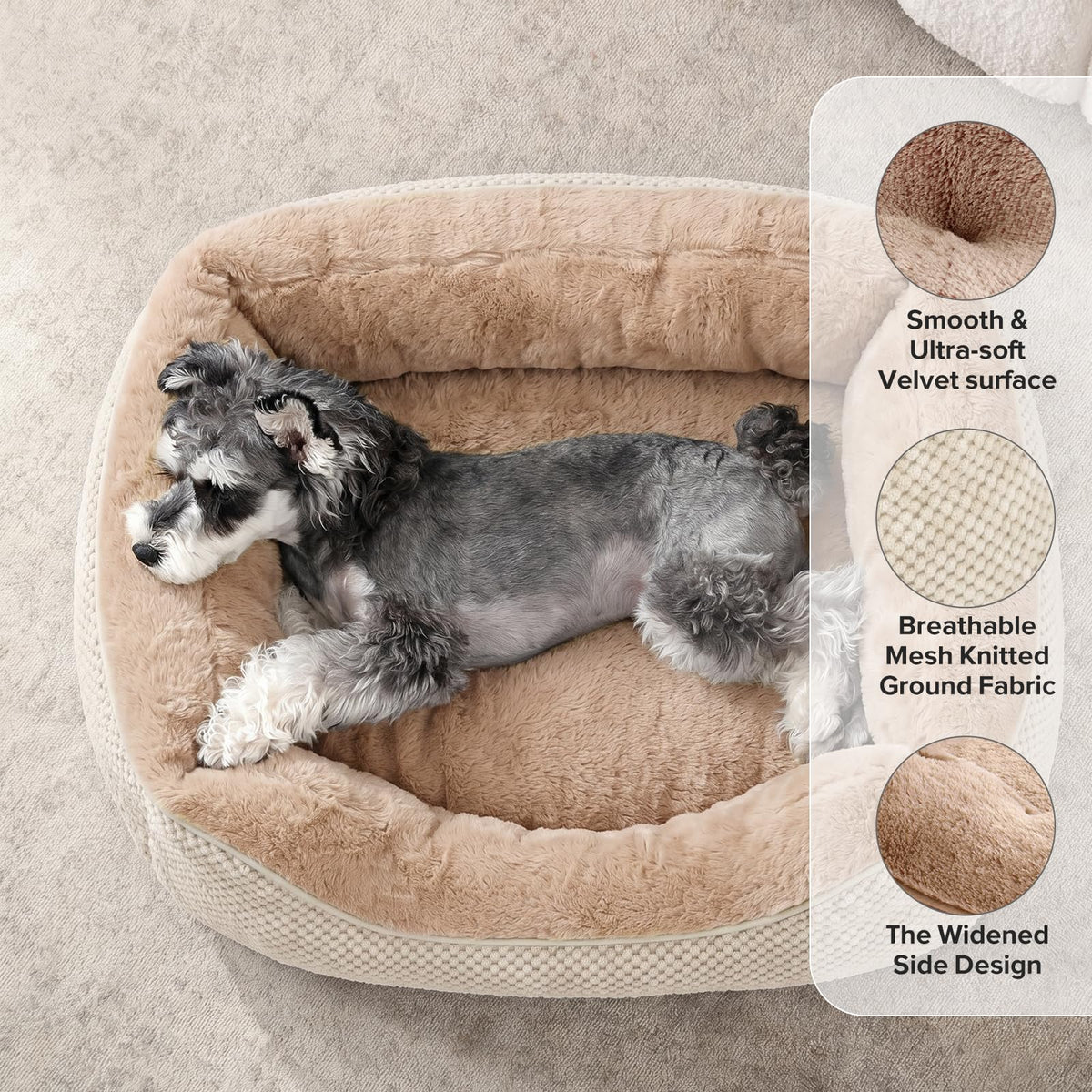 Small Dog Bed for Small Dogs (S PLUS (25"x21"x8") / Beige)