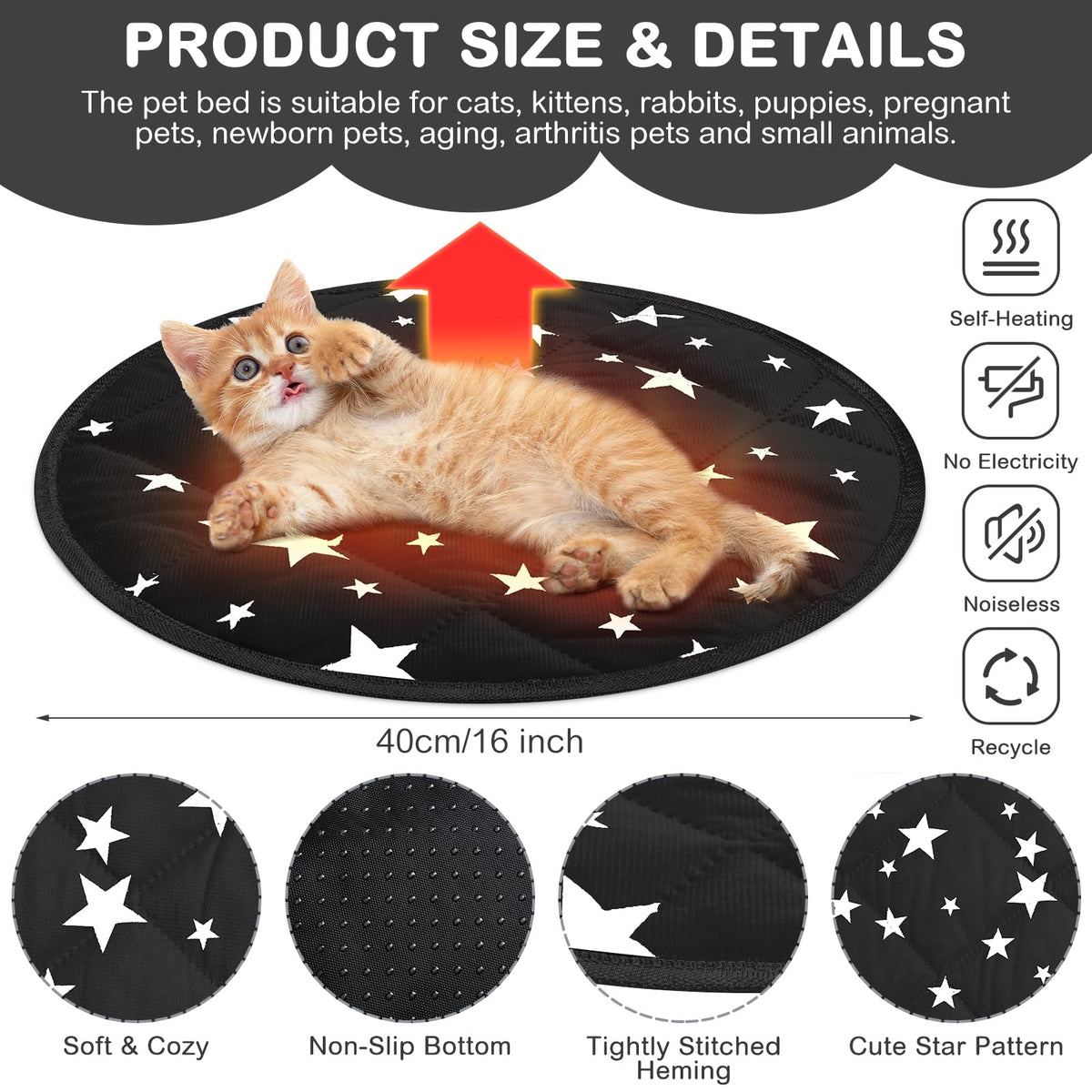 4 Pack Self Warming Cat Bed (Black / 16'' / Round)