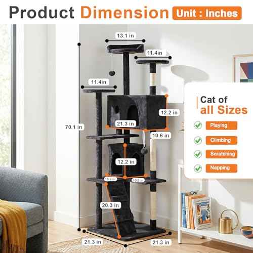 70" Cat Tree Tower (Dark Gray)