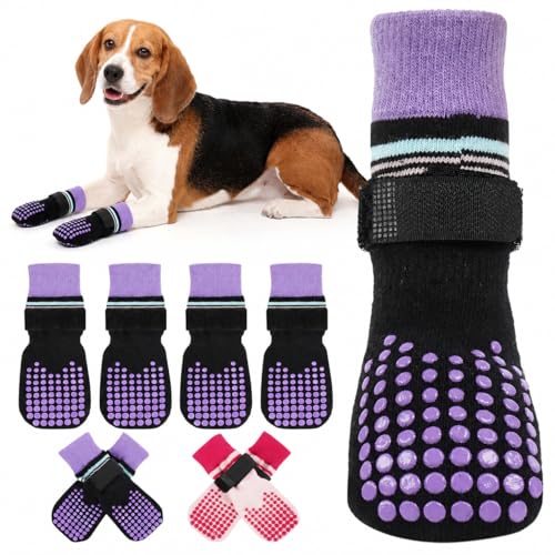 2 Pairs Anti Slip Dog Socks with Grips (M(paw width: 2.36") / black)