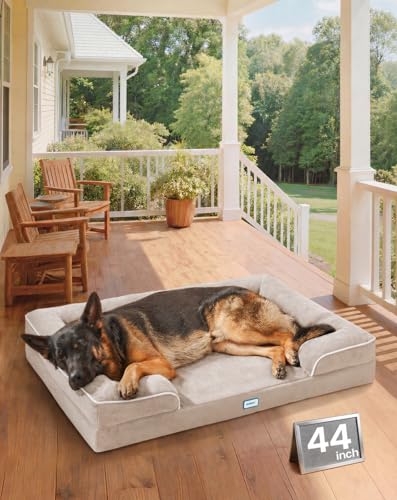 Orthopedic Extra Large Dog Bed Couch (44" x 29" x 7" / 04-Beige)