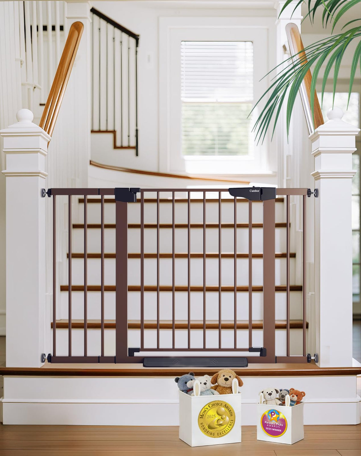 30 48 in Baby Gate for Stairs (Brown / 30-48"W x 30.5"H)