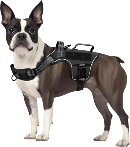 Dog Harness Tactical No Pull for Small Sized Dog with Handle (Black / S(Neck:16-22",Chest:20-28"),18-35 lbs)