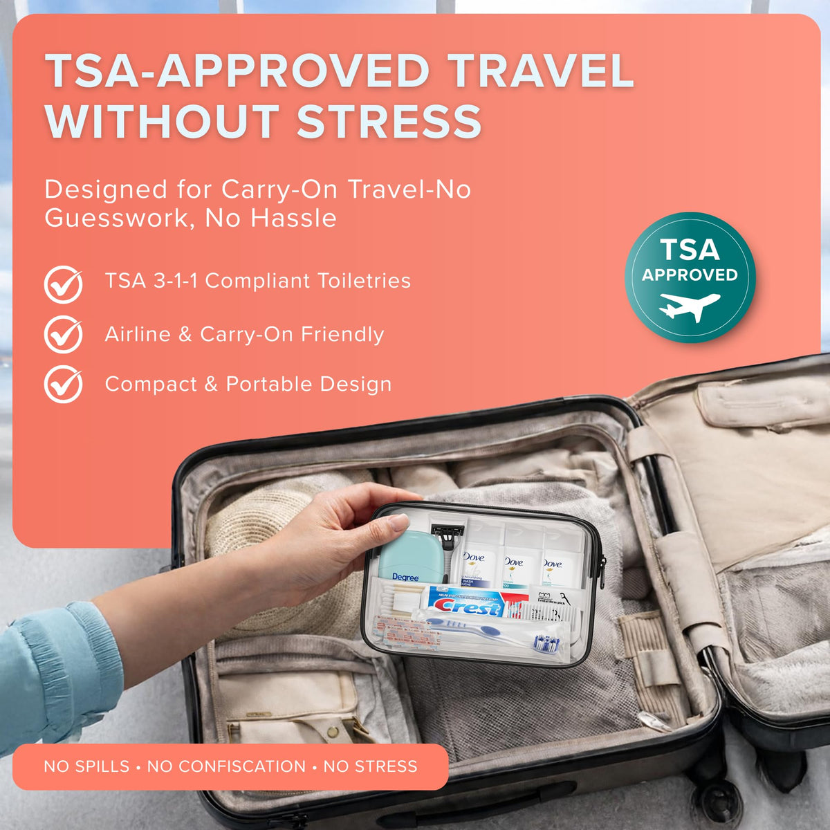 Travel Essentials for Women Premium Name Brand TSA Approved Toiletry Kit (1 Pack)
