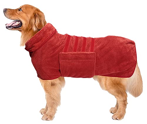 Pineapple Grid Fast Drying Super Absorbent Dog Cat Bath Robe Towel (XX-Large / Red(Pineapple grid))