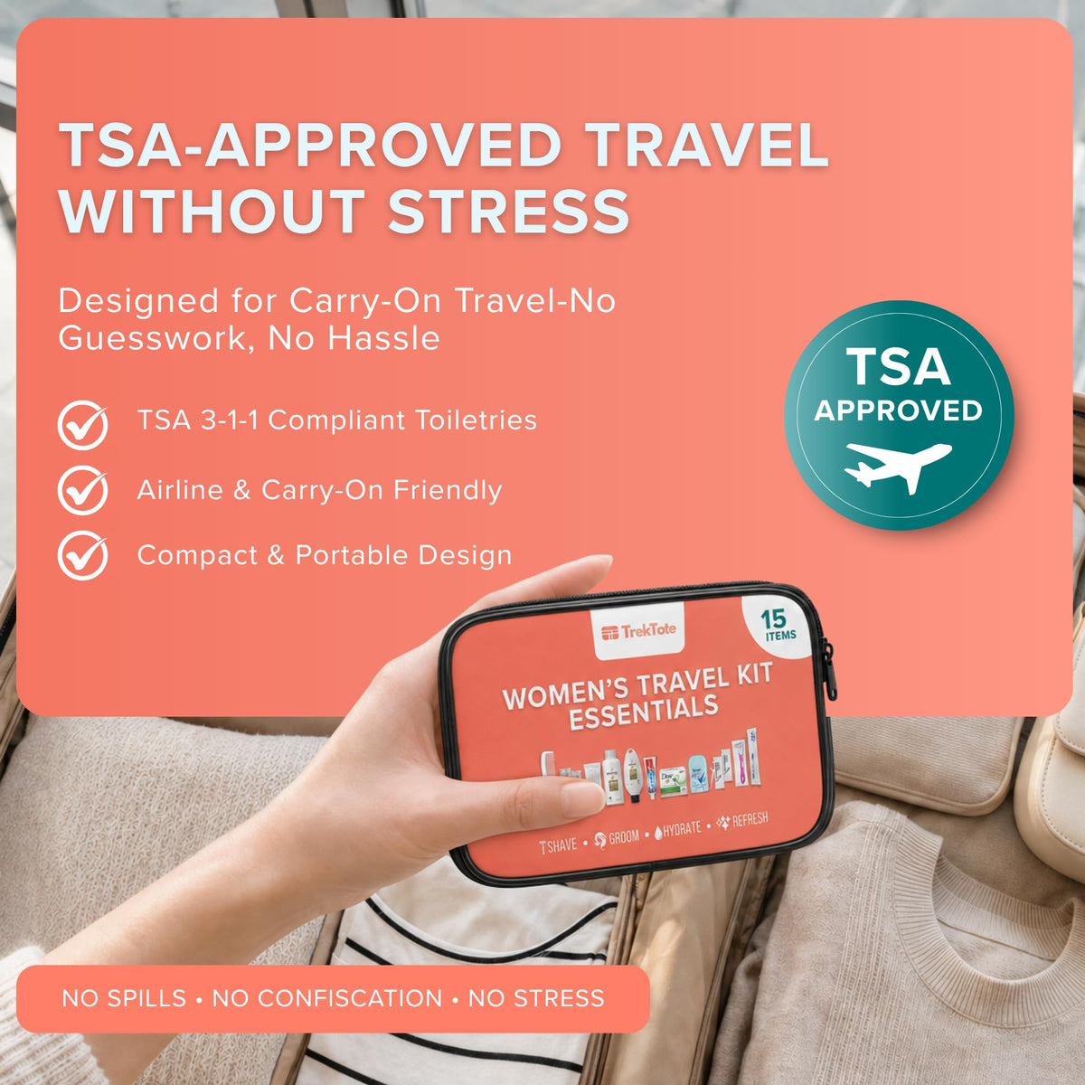 Travel Essentials For Women TSA Approved Toiletry Bag & Travel Size Kit (1 Pack)