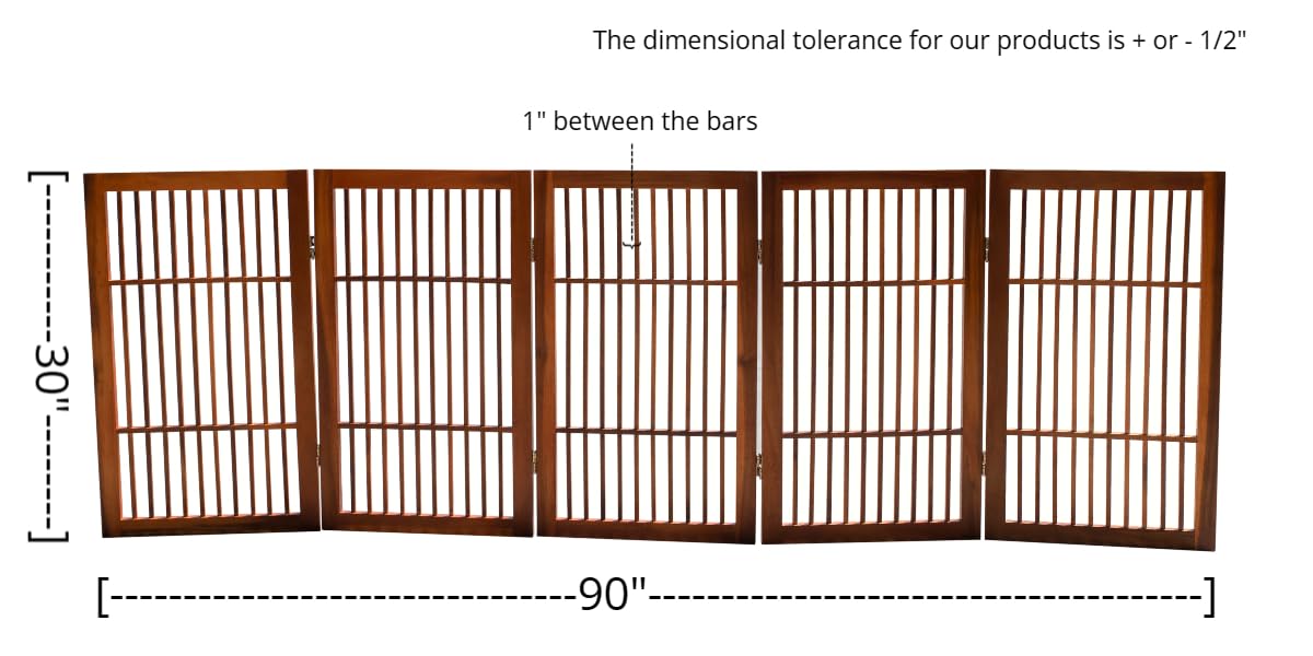 Pet Dog Gate Freestanding (5 Panel 30" Tall / Brown Pet Gate)
