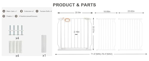 71.6 76.4 Inch Extra Wide Baby Gate with Door for Stairs Doorways (White / 71.6-76.4inch)