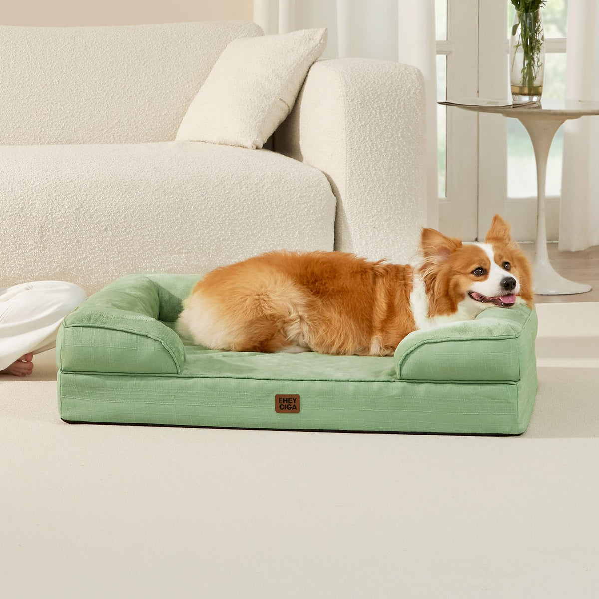 Orthopedic Dog Beds Large Sized Dog (Sage Green / 35.0"l X 22.0"w X 6.5"th)