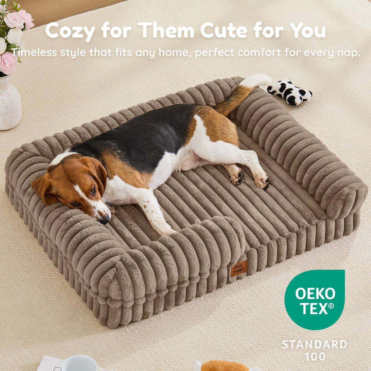 Faux Fur Orthopedic Dog Bolster Bed (Rectangular Taupe / L(35*28*7))
