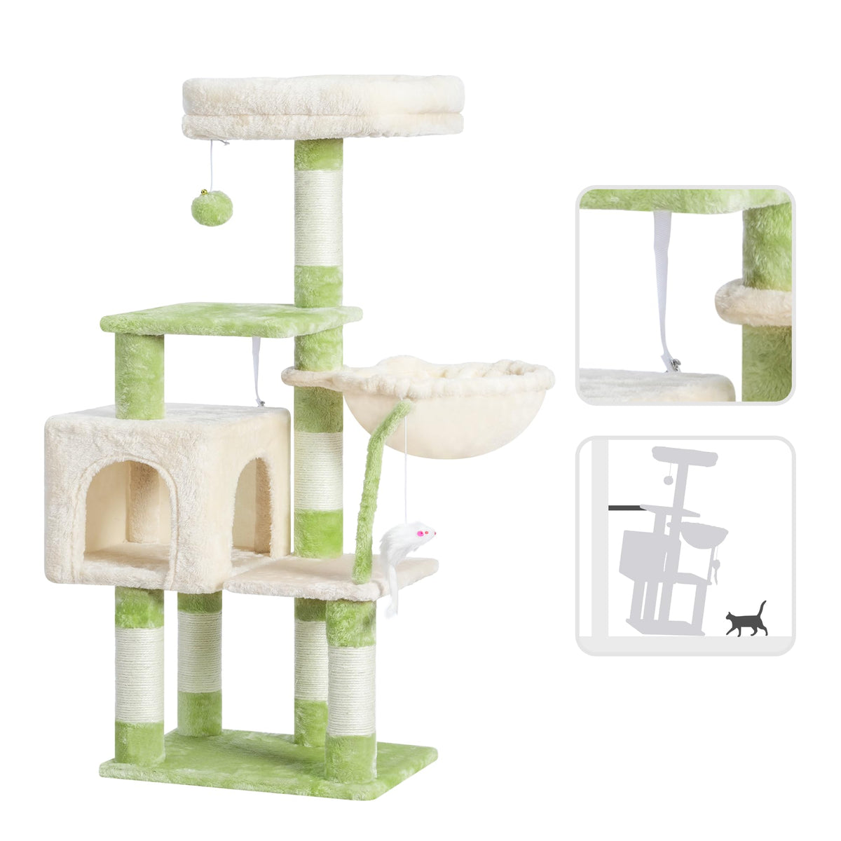 Cat Tree with Toy (Green and Beige / 43.3 inch)