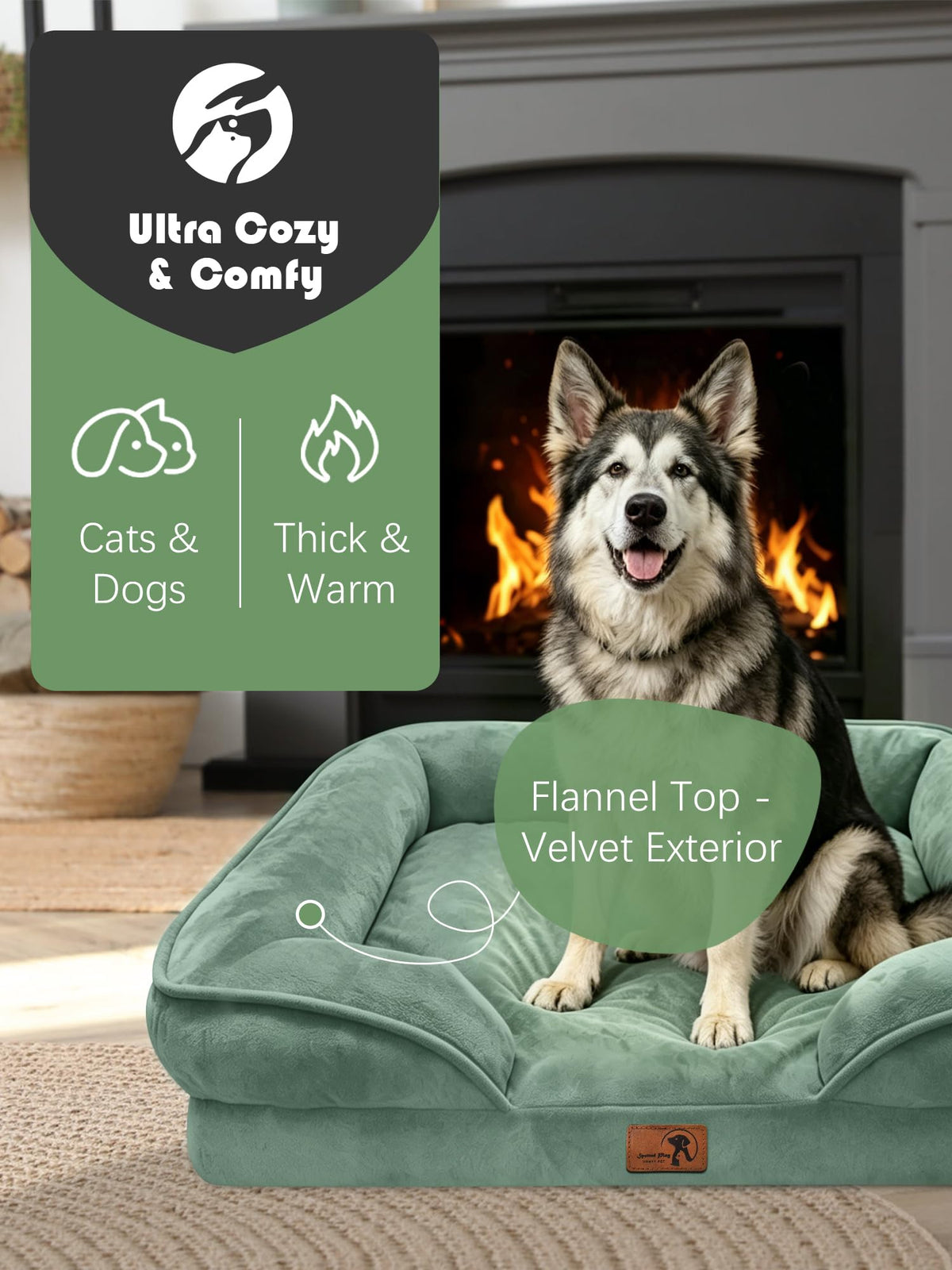 Orthopedic Dog Bed with Sides (48.0"L x 35.0"W x 8.0"Th / Green)