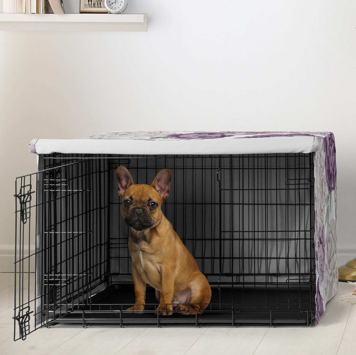 30in. Small Medium Dog Crate Cover (Purple and Ivory Peony / 30.0"L x 21.0"W x 19.5"H)