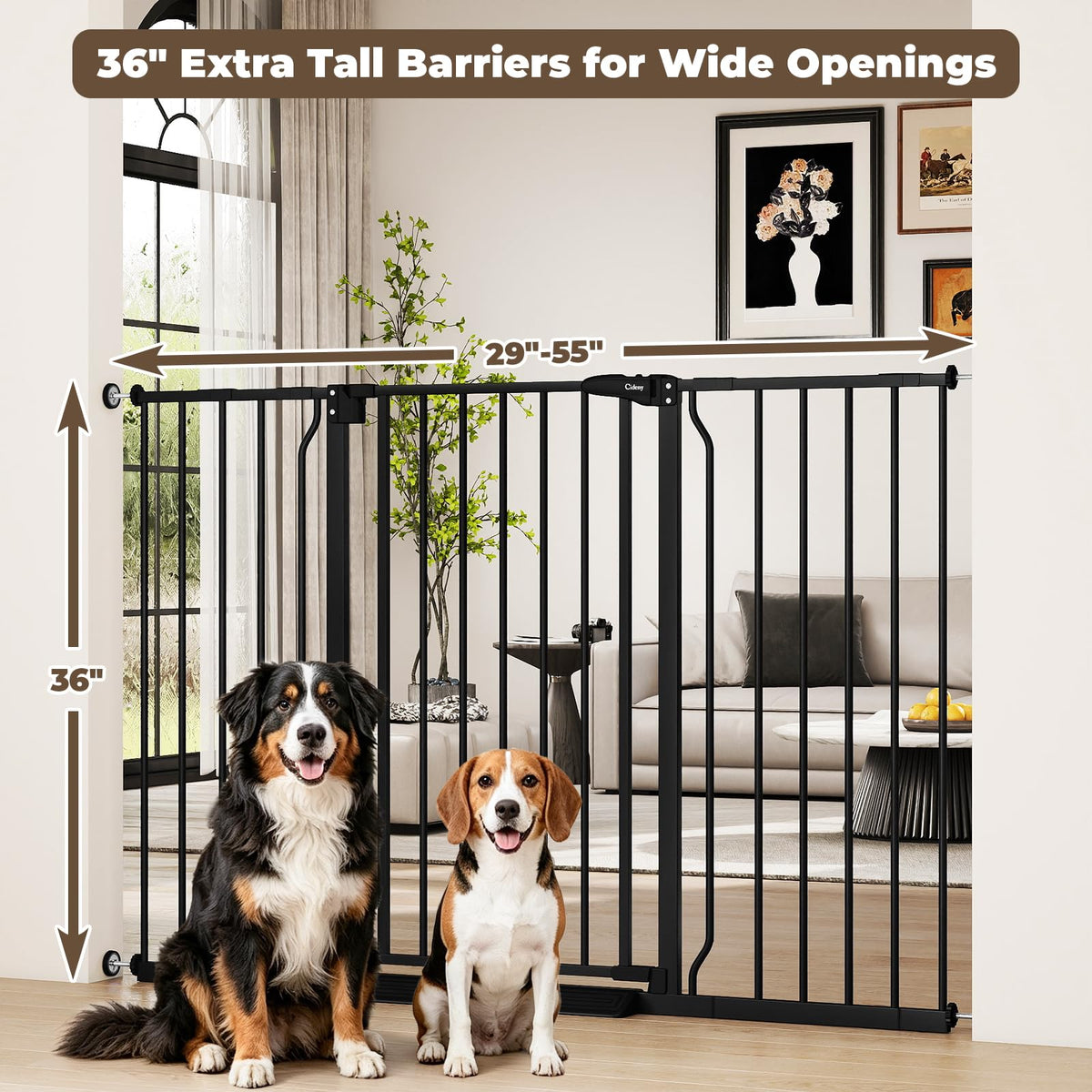 36" Extra Tall Baby Gate (Black / 29-55"Wide, 36"Tall)