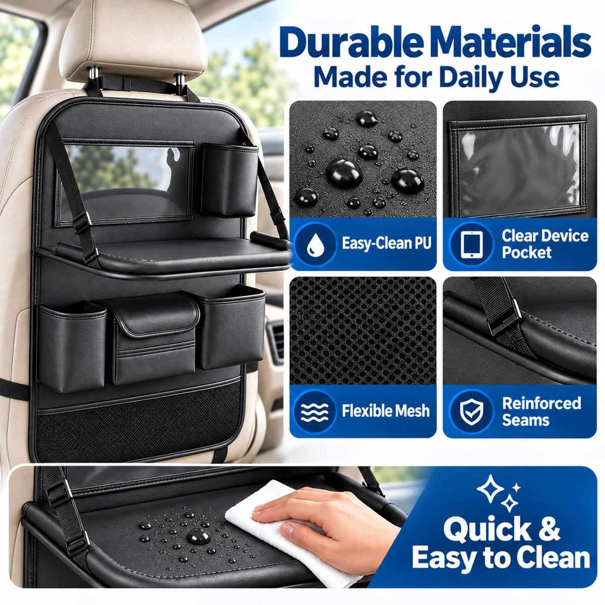 Backseat Car Organizer with Fold (Black)