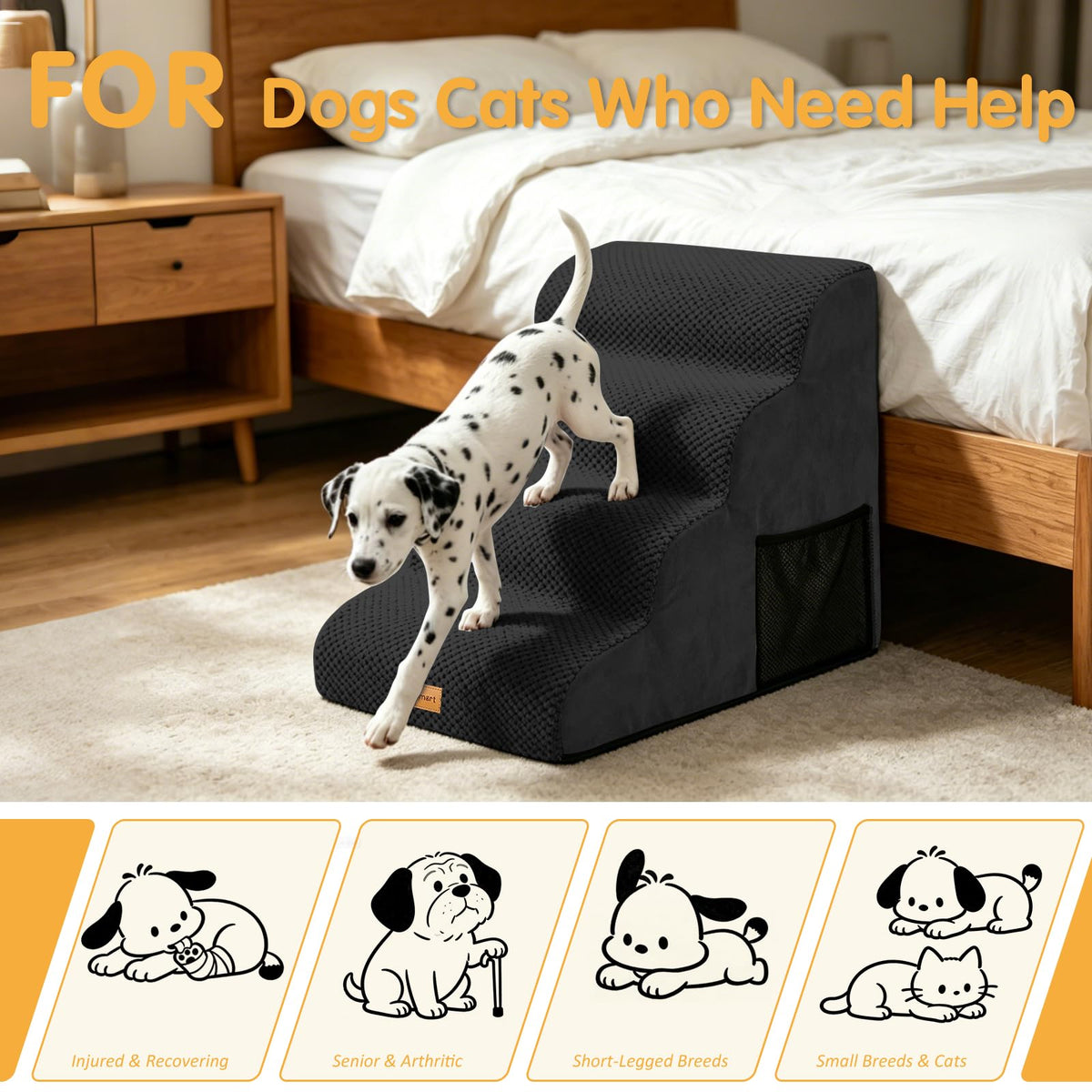 High Density Foam Dog Steps 4 Tiers (Black / 28.5*15.7*20.5)