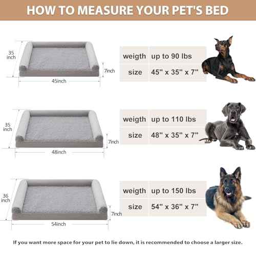 Orthopedic Washable XXL Dog Bed for Senior Dog Cozy Sleep (54"l x 36"w x 7"th / Light Grey)