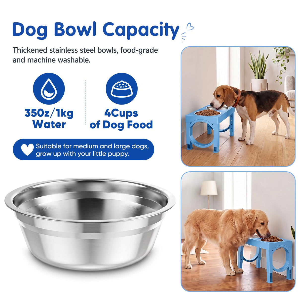Elevated Dog Bowls Large Breed Raised Dogs Bowl Stand Large (E-Blue)