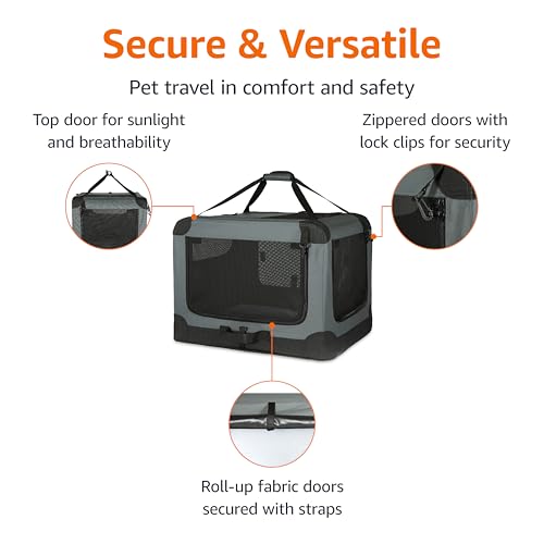 4 Door Portable Folding Soft Dog Crate (Grey / L 36" x 24" x 24")