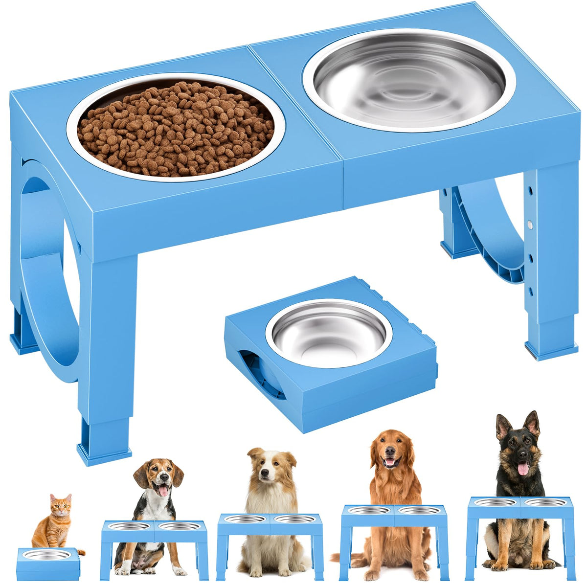 Elevated Dog Bowls Large Breed Raised Dogs Bowl Stand Large (E-Blue)