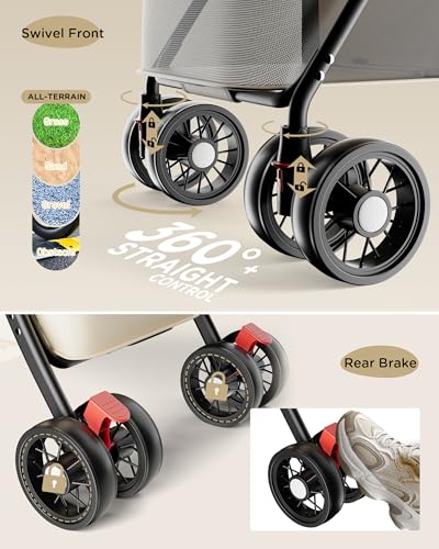 Foldable Pet Stroller for Small Dogs and Cats (Cream)