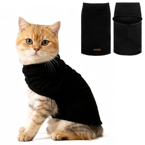 Cat Sweater Warm Fleece Pet Clothes for Cats Only (Solid Black / Medium)