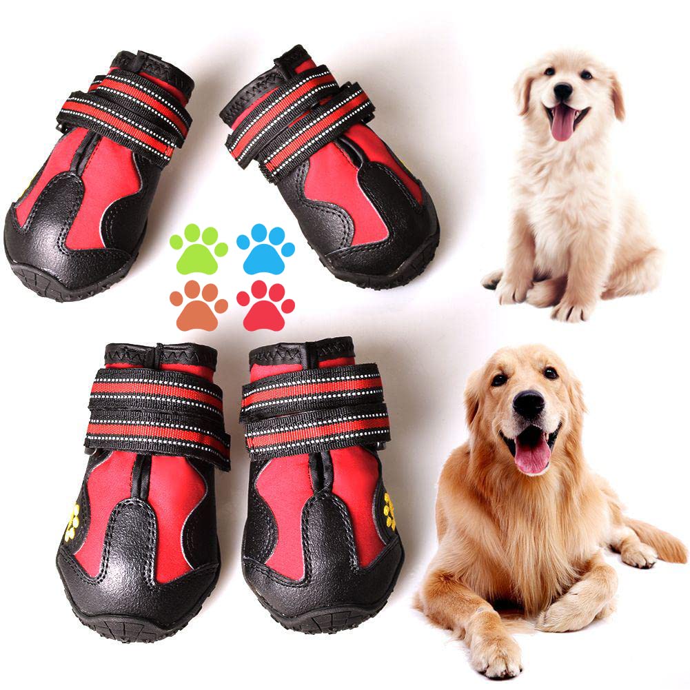 Dog Boots & Paw Protectors Non (Size 6: （2.9''x2.5'')(L*W) for 52-70 lbs / Red)