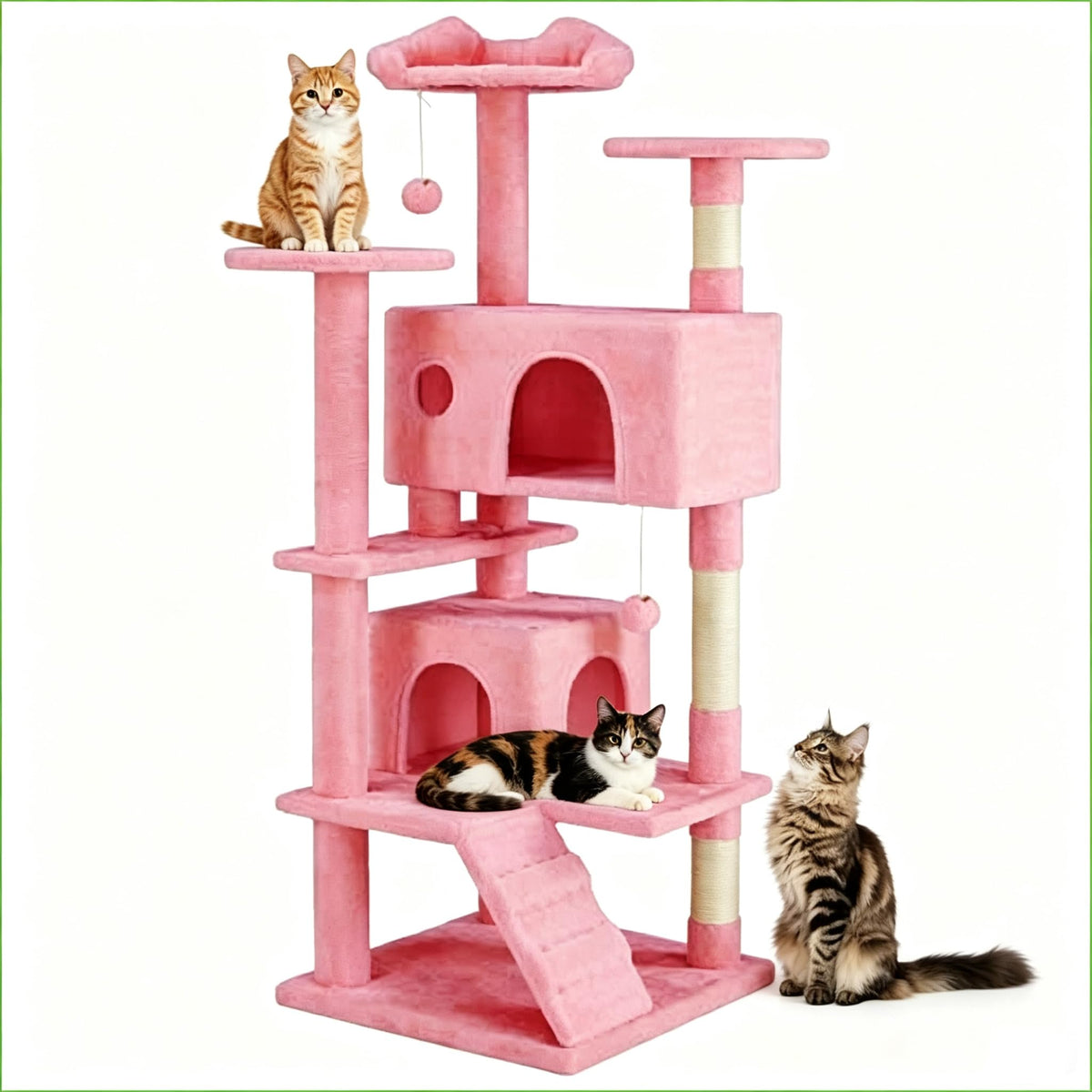 54 Inch Cat Tree Tower with Sisal Scratching Post (Pink / 54"×19.7"×19.7")