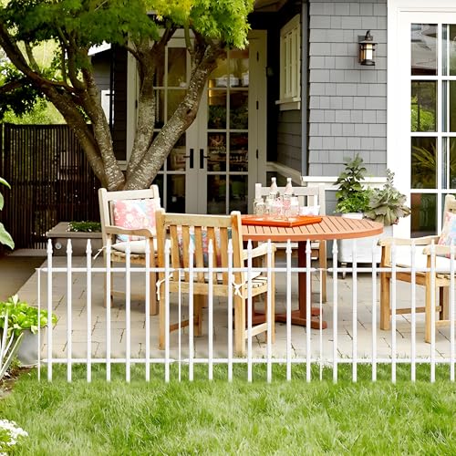 24" H x 10 Ft Decorative Metal Garden Fence (White / 24″ H x 10 ft (5 Panels))