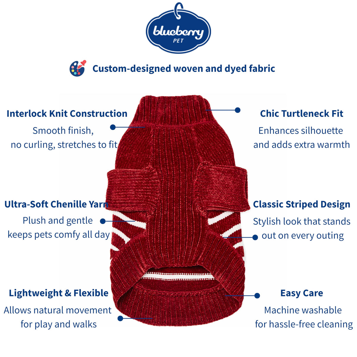 Cozy Soft Chenille Classy Striped Dog Sweater in Burgundy Red (14 inch / Burgundy Red)
