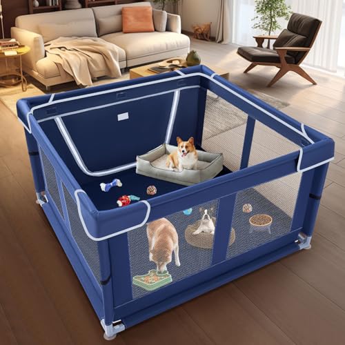 42x42 Inches Puppy Playpen with Gate (Blue / 42x42 IN)