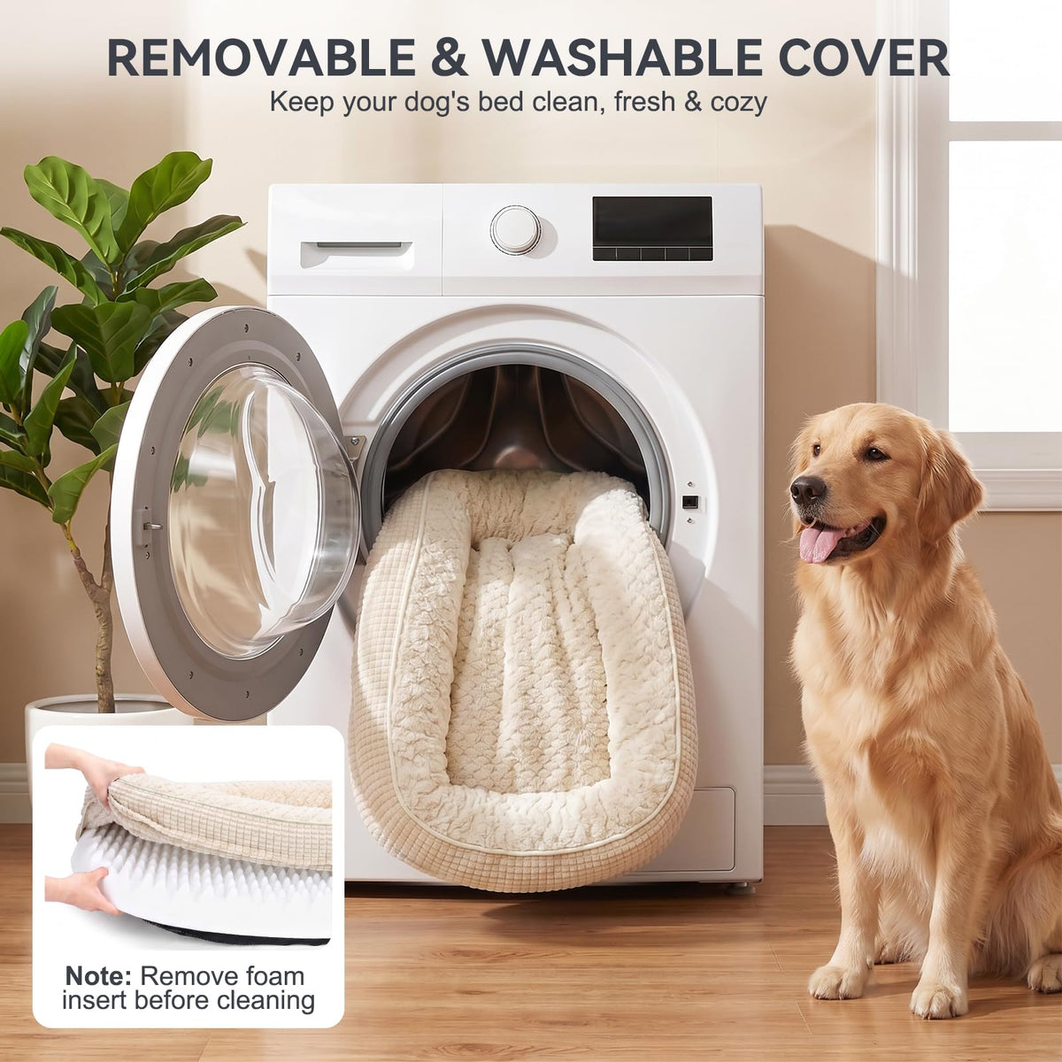 Orthopedic Dog Bed for Large Dogs (Beige / 35"l X 25"w X 7.0"th)