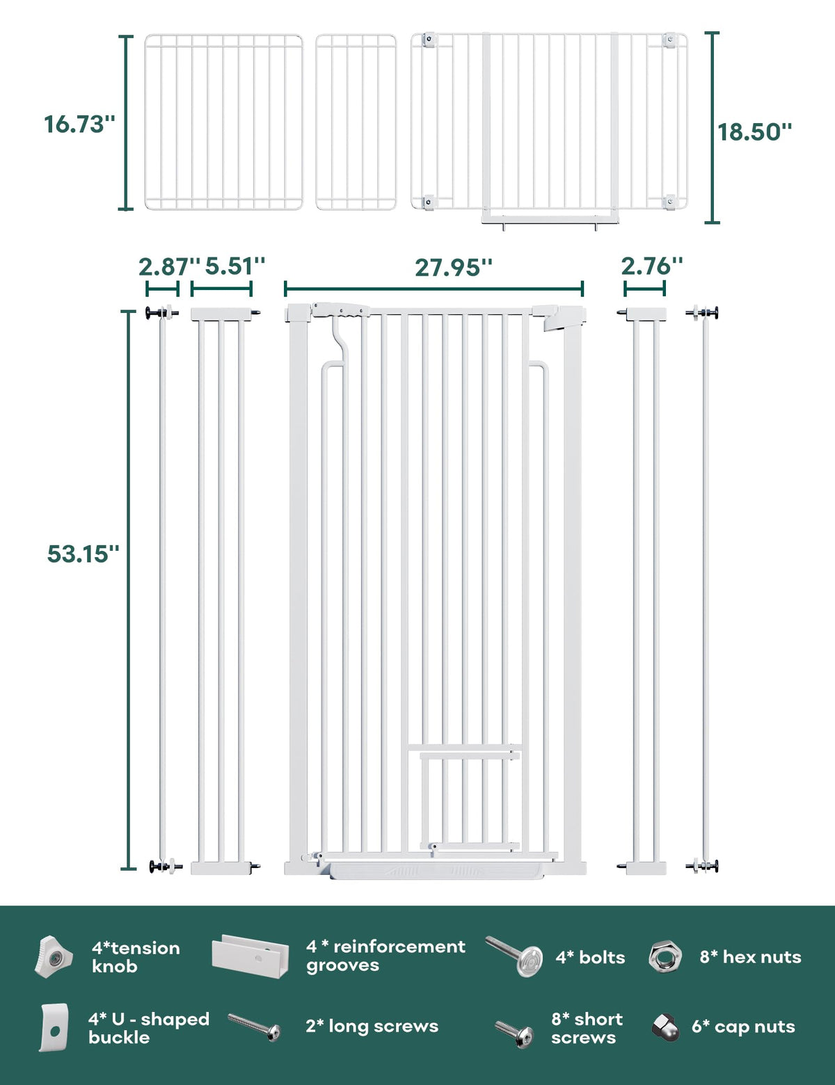 71in Extra Tall Pet Gate with Small Cat Door (White / 71" Tall, 29.5-40.6" Wide)