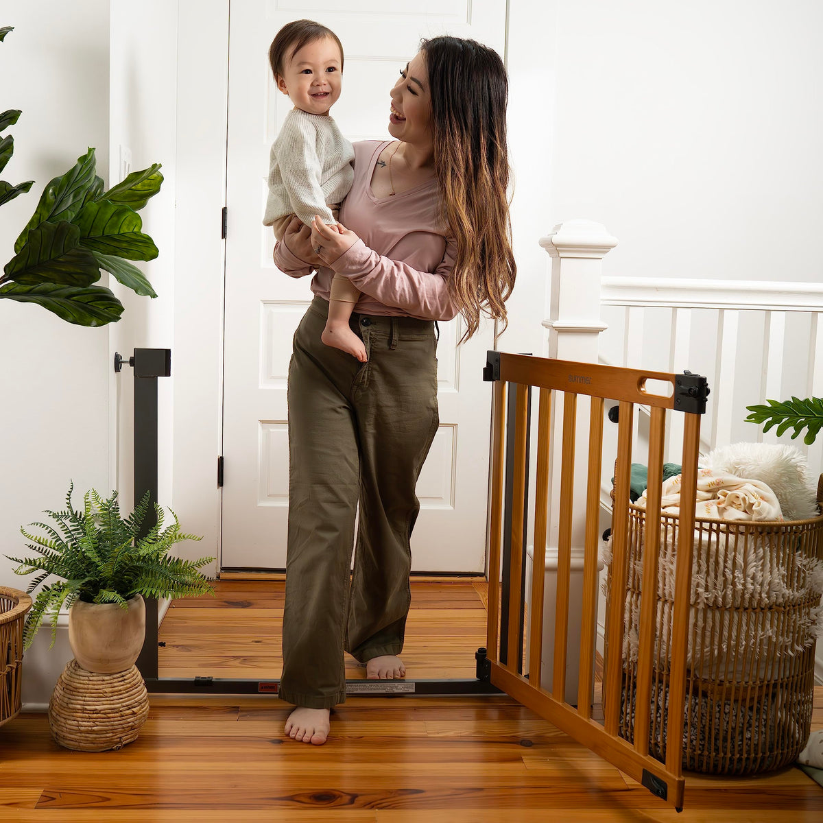 West End Extra Wide Safety Pet and Baby Gate (Oak Wood & Slate)