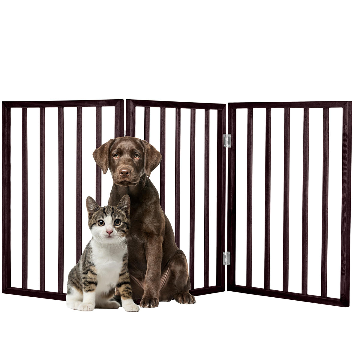 3 Panel Indoor Foldable Dog Fence for Stairs (Brown / 3 Panel)