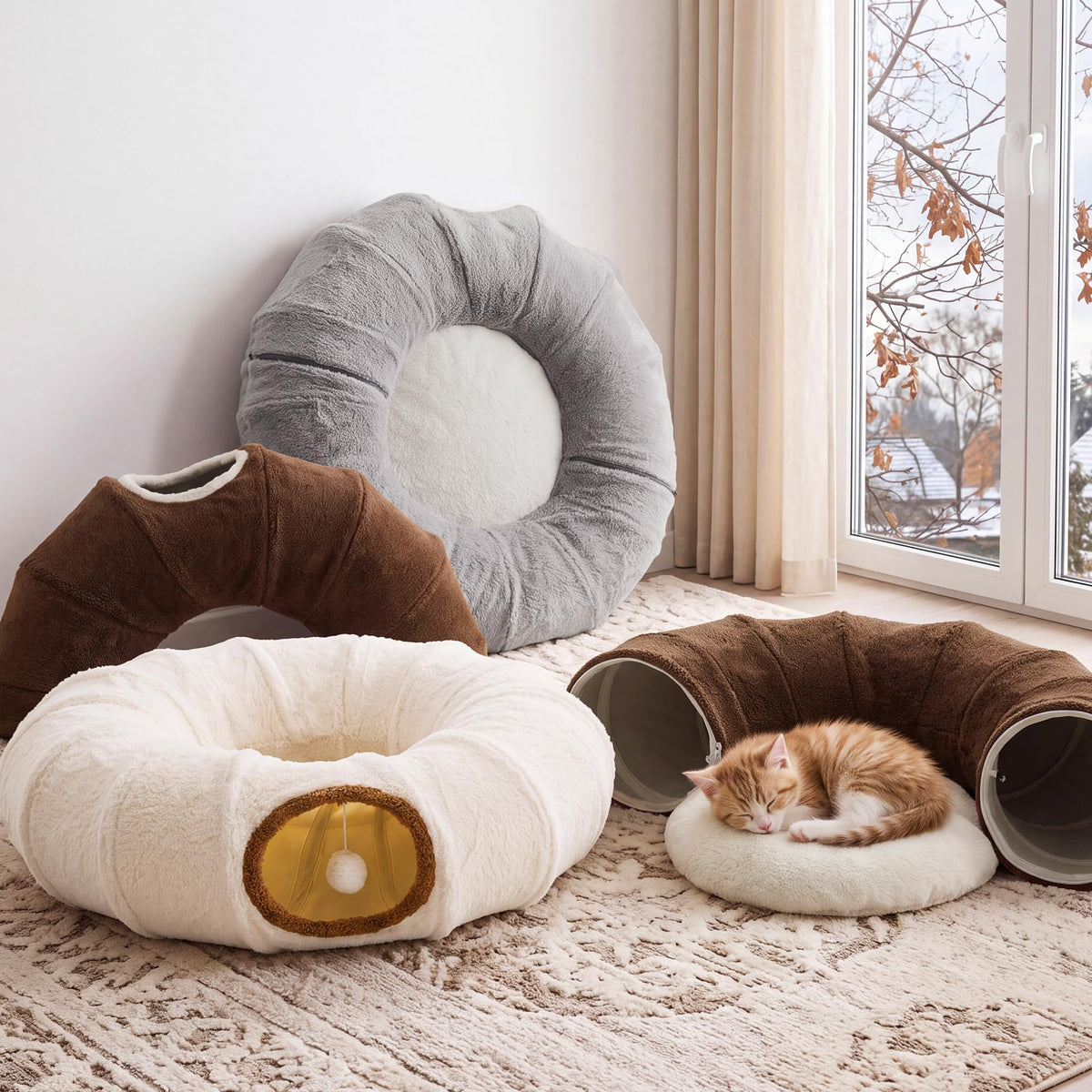 Cat Tunnel Bed for Indoor Cats (Brown / Standard)