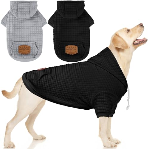 2 Pack Dog Hoodie Sweaters for Small Medium Dogs Warm Dog Clothes for Large Dogs Soft Waffle (Black+Grey / XL (Back: 23.5",Chest: 32.5", 55-77lbs))