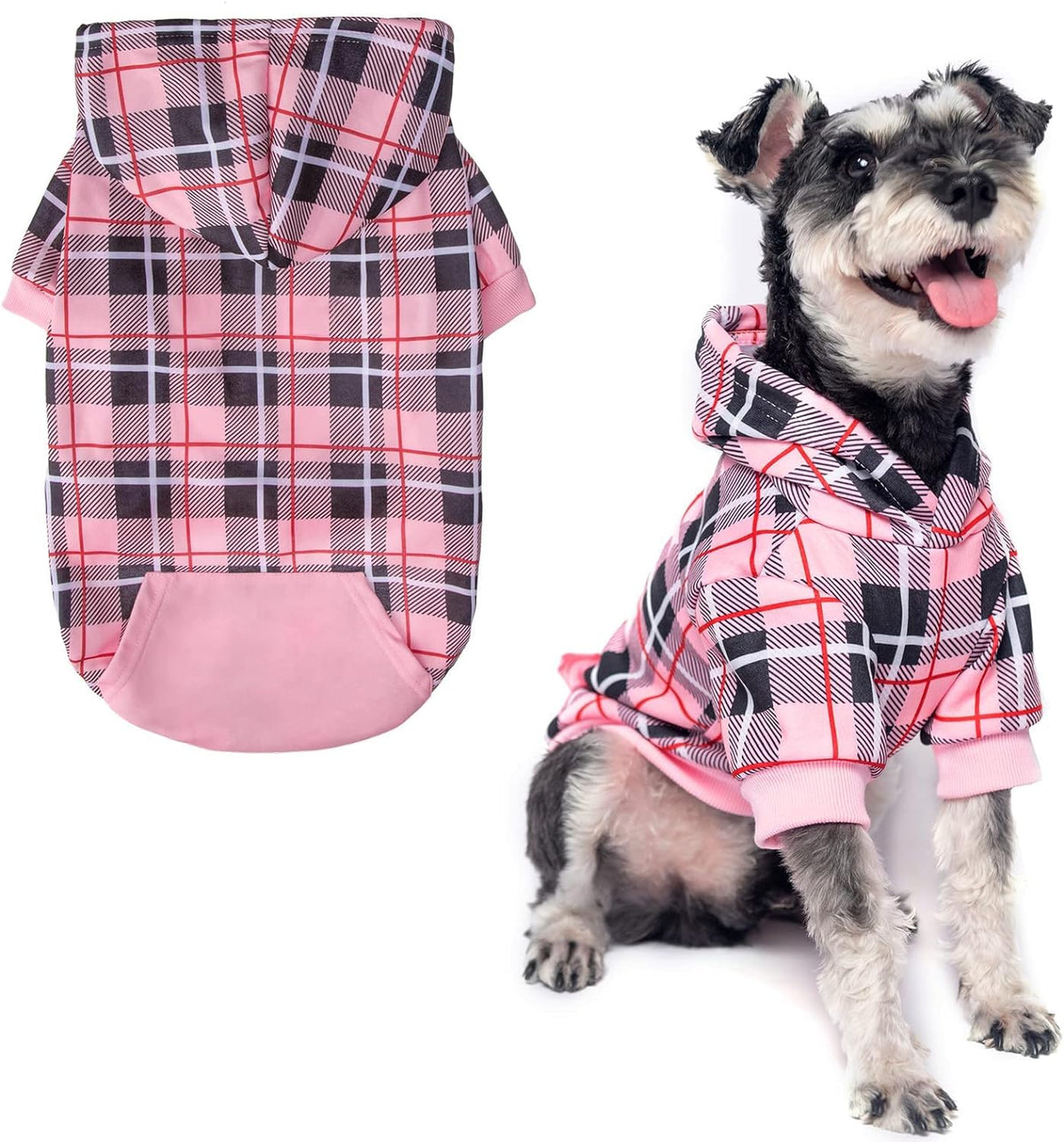 Plaid Dog Hoodie (Pink / Medium)