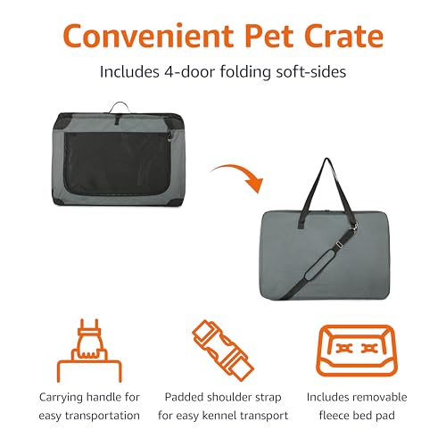 4 Door Portable Folding Soft Dog Crate (Grey / L 36" x 24" x 24")